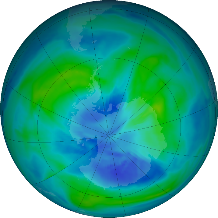 Antarctic ozone map for 02 April 2018